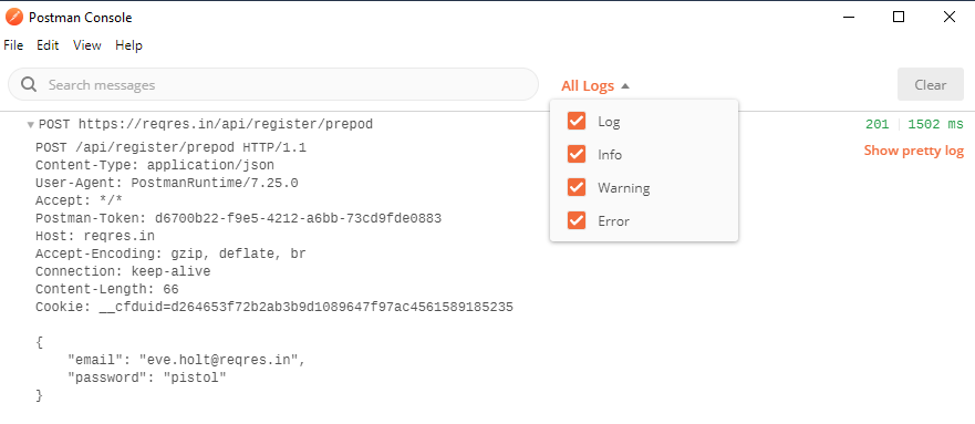 Postman Console Log