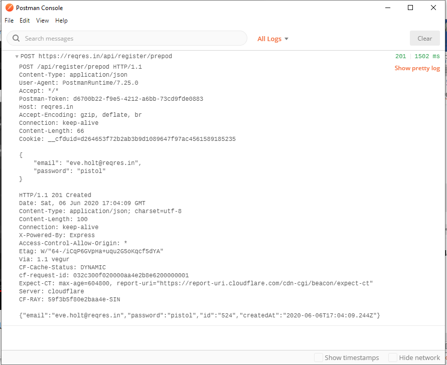 Postman Console Pretty Log